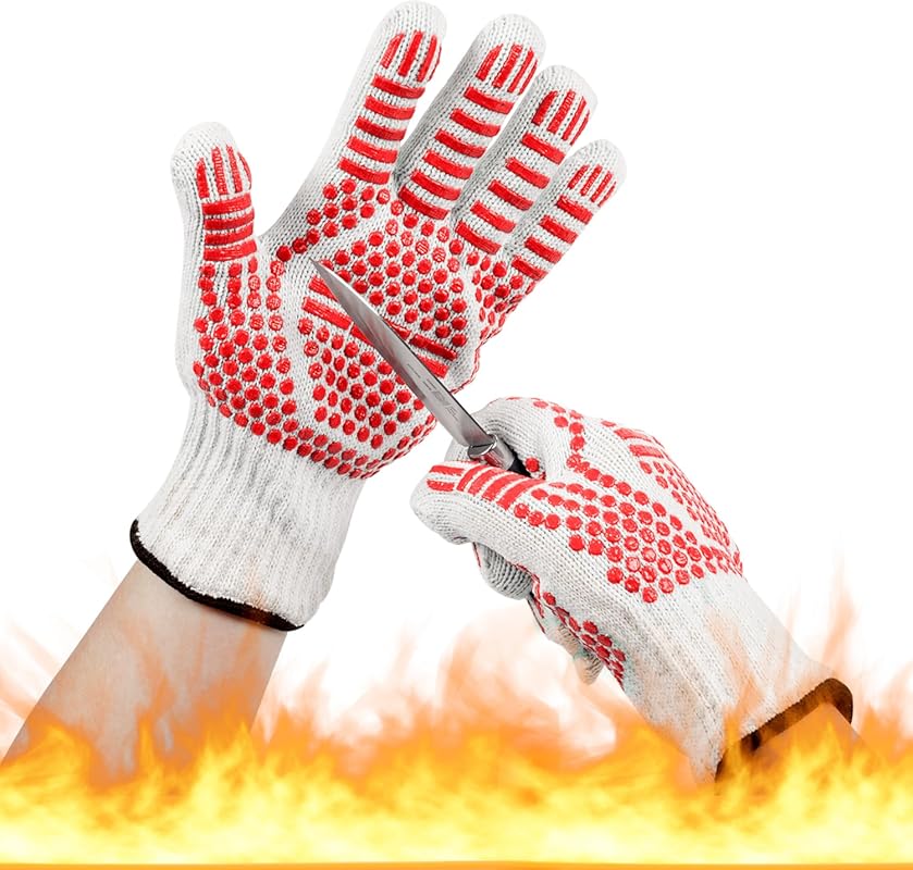 Comsmart Extreme Heat & Cut Resistant BBQ Gloves with Fingers - Non-Sl