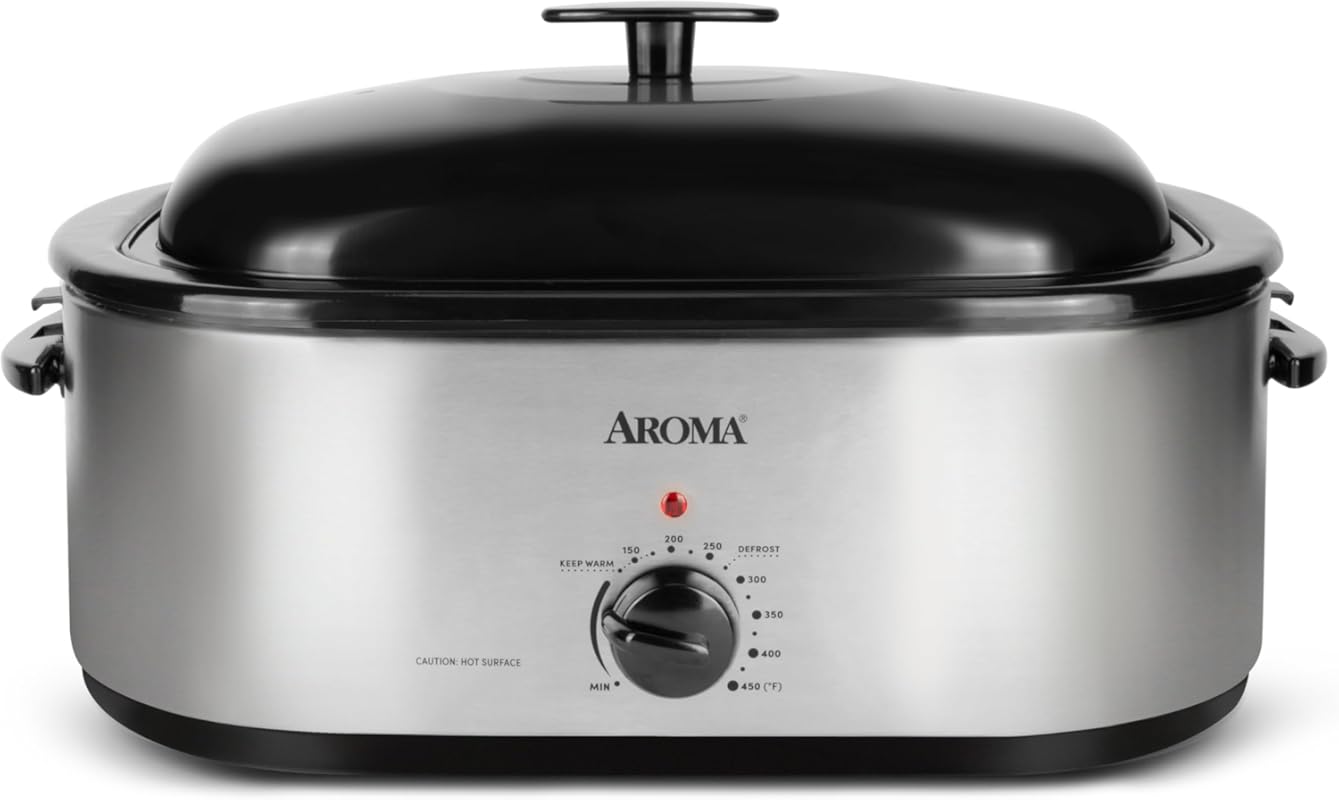AROMA 20Qt Stainless Steel Roaster Oven with Self-Basting Lid and Keep