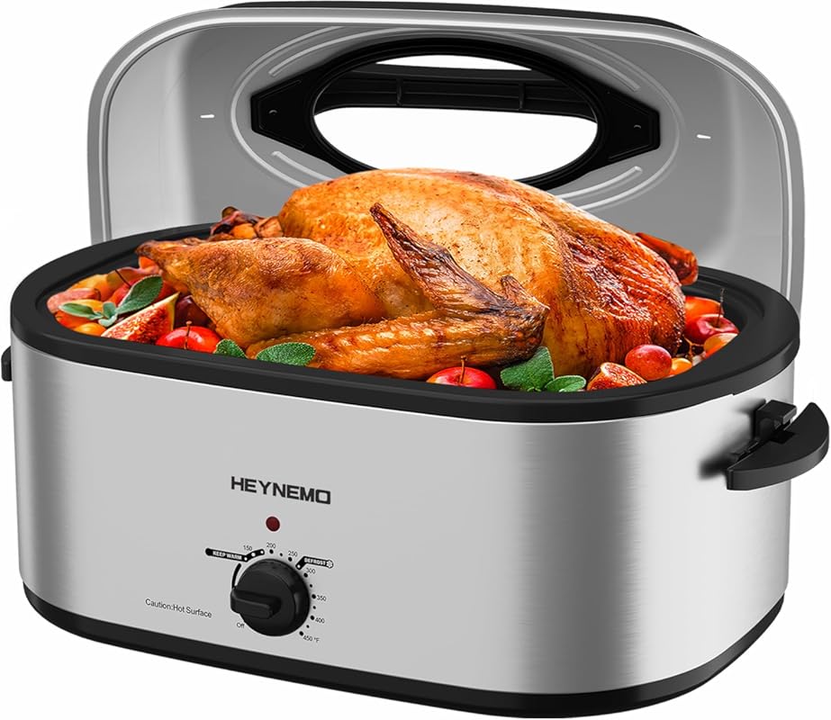 28 Quart Silver Electric Roaster Oven with Visible Self-Basting Lid an