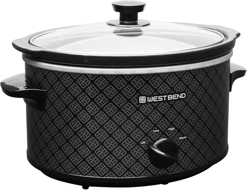 West Bend 4-Quart Manual Slow Cooker, Oval Ceramic Crockpot with Glass