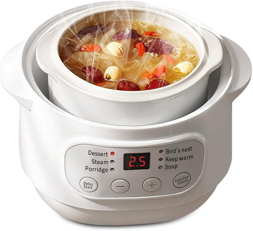 1L Electric Stew Pot with Ceramic Liner and Lid, Ideal for Porridge, R