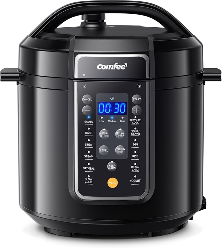 COMFEE' 6-Quart 9-in-1 Electric Multi Cooker: 14 Presets, Non-Stick, B