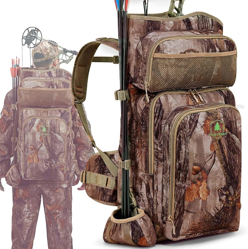 Men's Saddle Camo Bow Hunting Backpack with Compound Bow Holder, Ideal