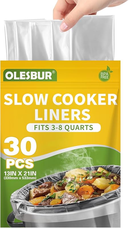 30 Count Slow Cooker Liners for 3-8 Quart Oval Pots, BPA-Free Cooking