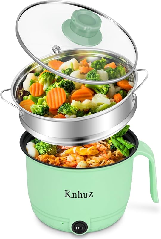 1.8L Electric Hot Pot with Steamer for Noodles, Pasta, Shabu Shabu
