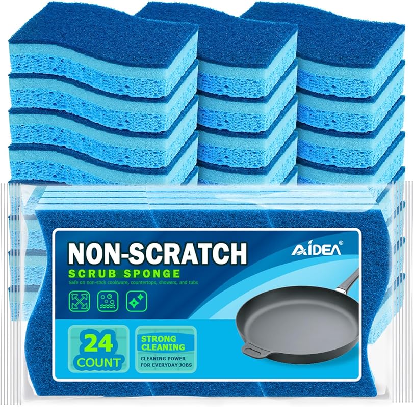 AIDEA 24-Count Non-Scratch Kitchen Sponges for Dishes, Non-Stick Cookw