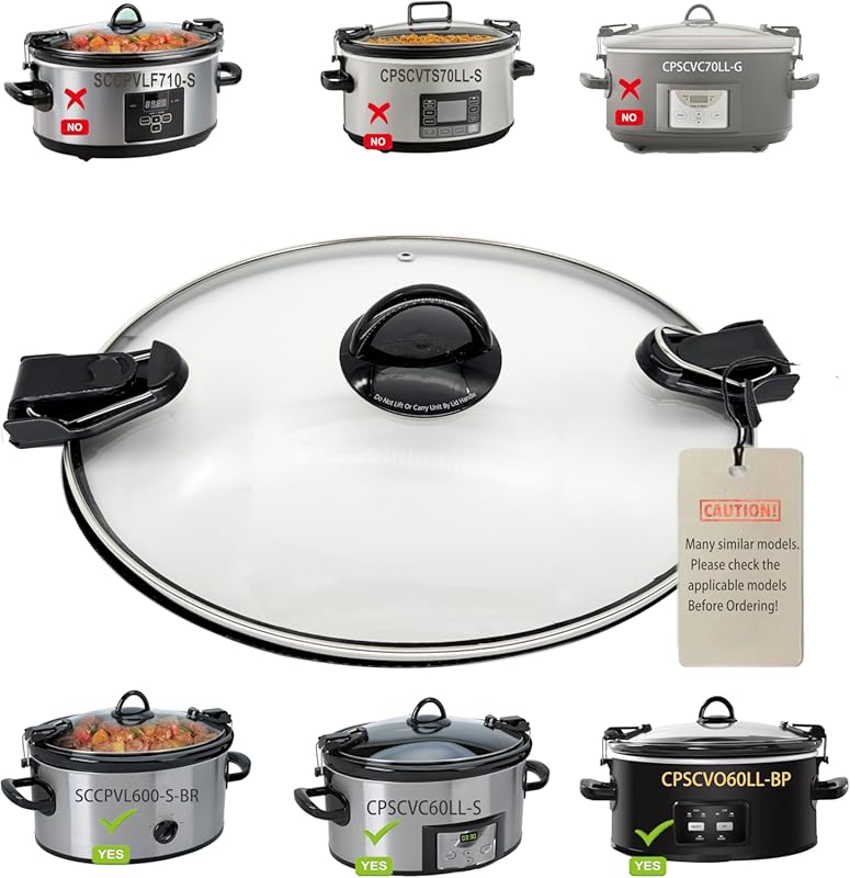 Oval Glass Lid Replacement for Crock Pot 6 Quart Slow Cookers SCCPVL600-S-BR