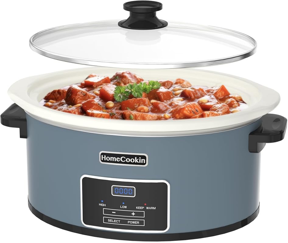 HOMECOOKIN 7-Quart Programmable Slow Cooker with Timer and Keep Warm F
