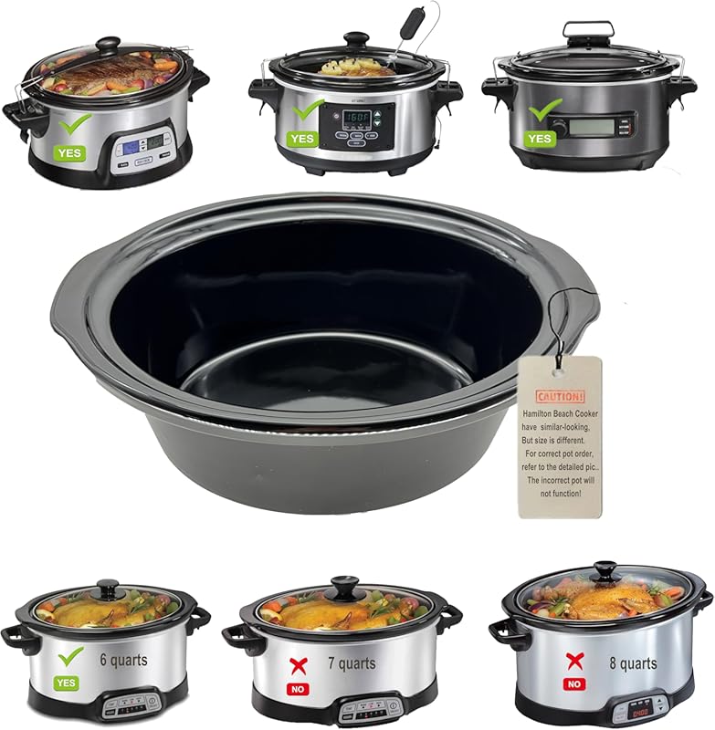 6 Quart Replacement Ceramic Slow Cooker Pot, Stoneware Compatible with