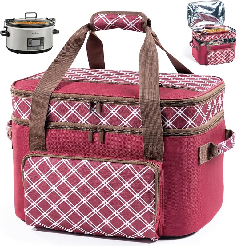 Insulated Double Layer Slow Cooker Carrier Tote for 6-8 Qt Oval Pots, 