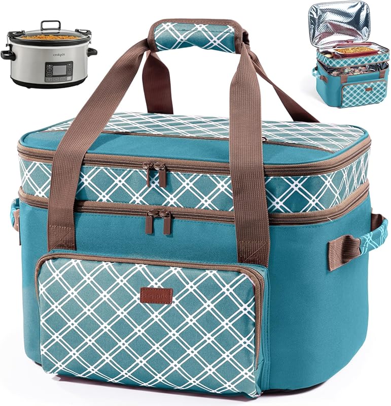 Double Layer Slow Cooker Carrier Bag - Insulated Tote for 6-8 Qt Oval 