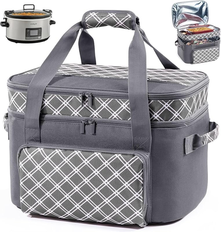 Double Layer Slow Cooker Carrier Bag: Insulated Tote Fits 6-8 Qt Oval 