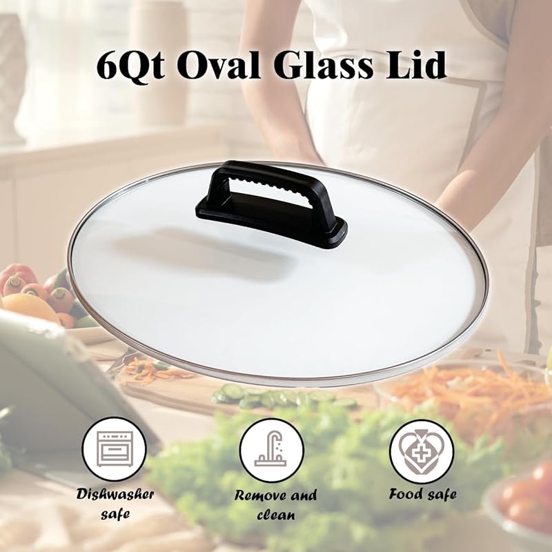 6 Quart Oval Slow Cooker Glass Lid Replacement for Crock-Pot & Hamilton Beach