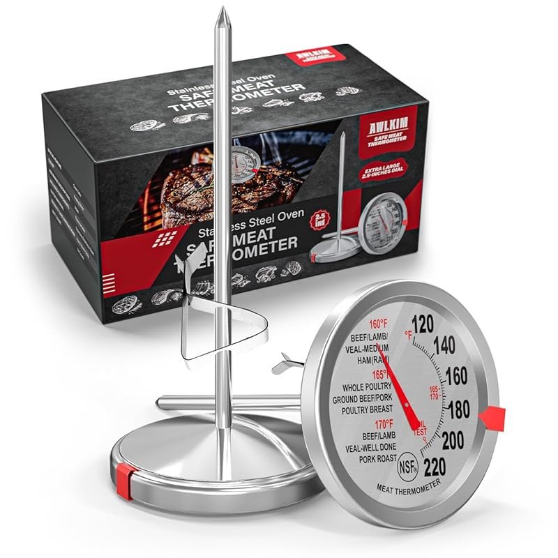 2 Pack Oven Safe Stainless Steel Meat Thermometer: Extra-Large Dial Fo