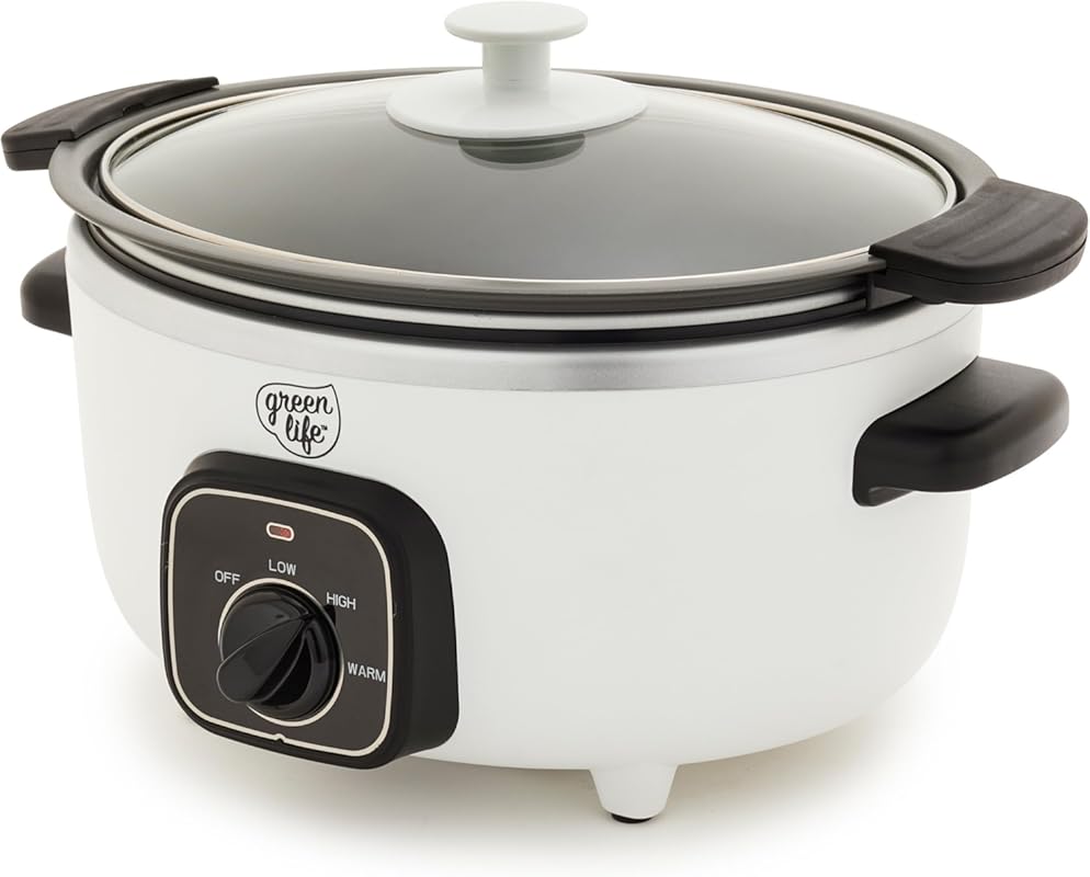 GreenLife 3.5QT Slow Cooker: Non-Toxic Ceramic Nonstick, Programmable,