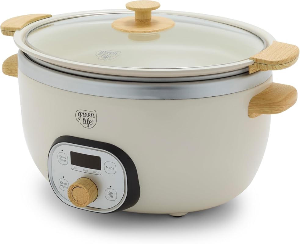 GreenLife 8QT Programmable Slow Cooker with Nonstick Ceramic Pot, Fami