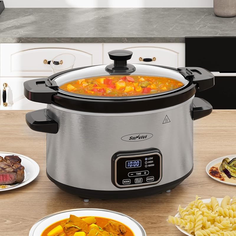 Sunvivi 4 Quart Programmable Slow Cooker with Locking Lid and Ceramic 