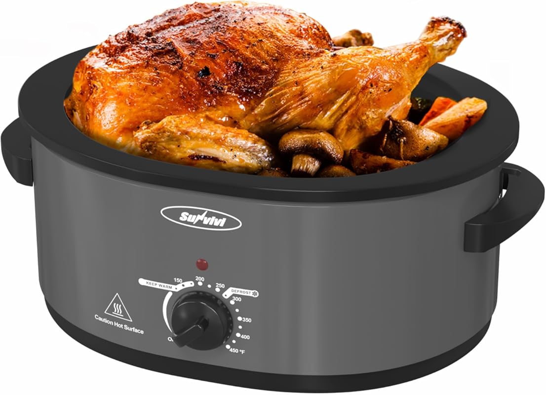 8 Quart Electric Turkey Roaster Oven with Self-Basting Lid and Removab