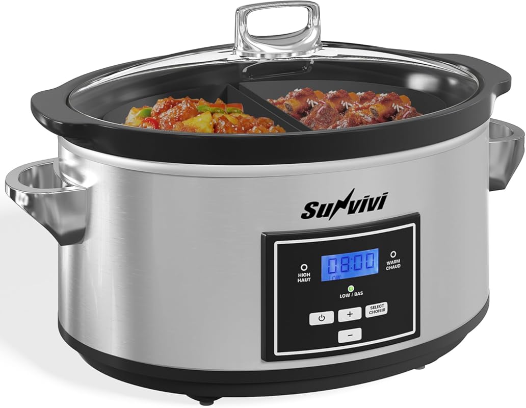 Sunvivi 6 Quart Programmable Slow Cooker with Digital Timer and Silico