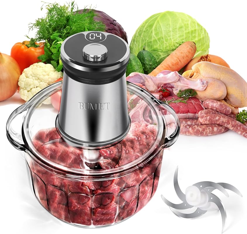 16-Cup 850W Electric Food Processor with LED Timer, 3-Tiered Blade, fo