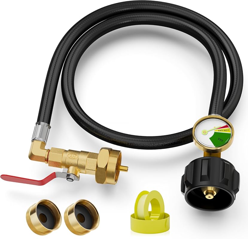 NUPICK Propane Refill Adapter Hose: 3FT with Gauge, Valve, Caps for 20