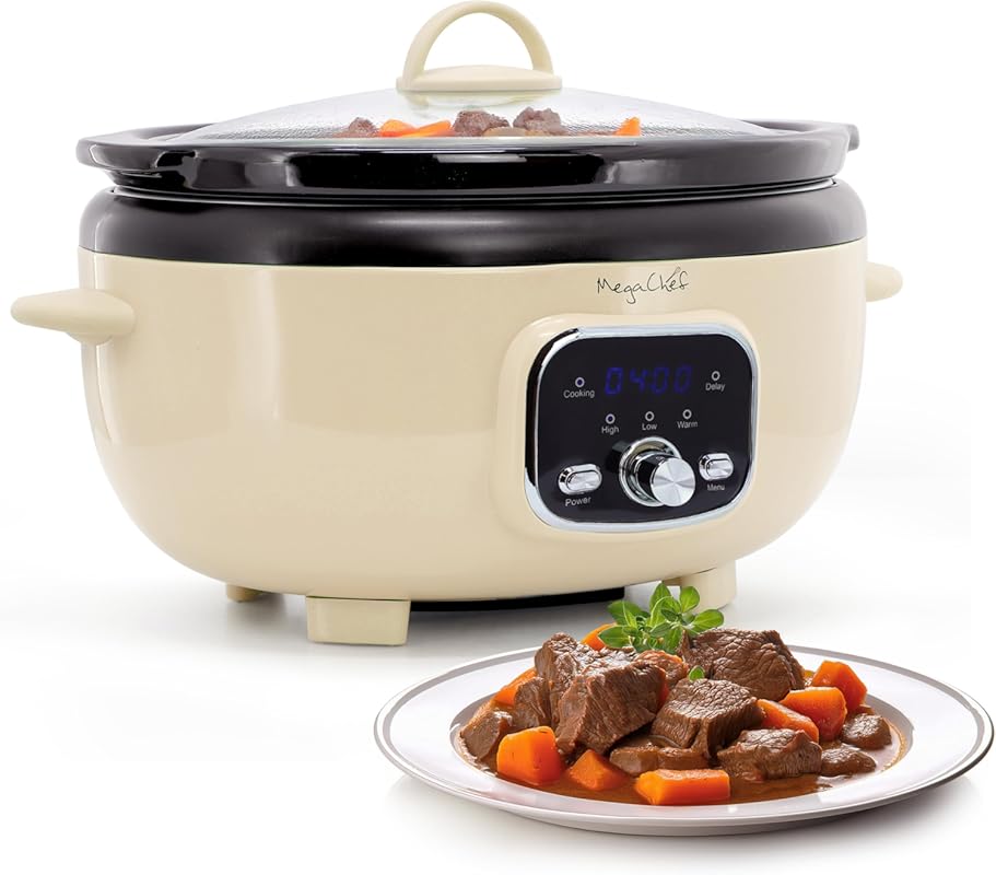 MegaChef 3.7 Quart Oval Digital Slow Cooker with Timer, Temperature Co