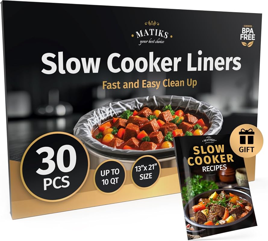 Large 30-Pack BPA-Free Slow Cooker Liners (13"x21") for 3-10 Quart Rou
