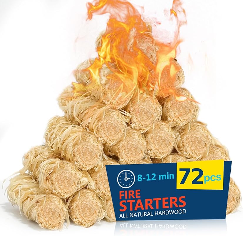 72Pcs Natural Fire Starters, Extra Long 12min, Waterproof for Grill, F
