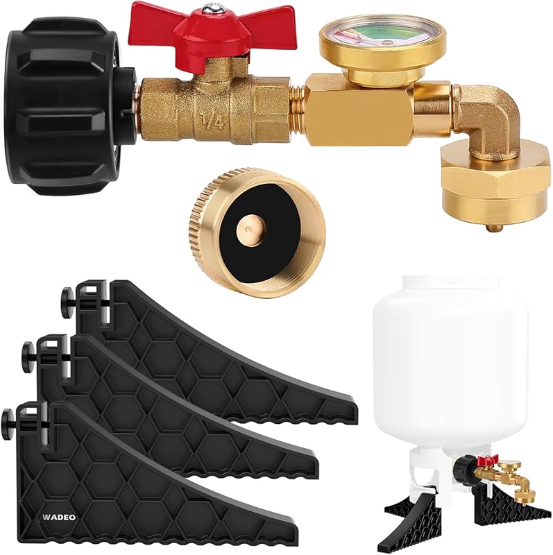 WADEO Propane Refill Adapter Kit with Cylinder Stand Base, Valve/Gauge