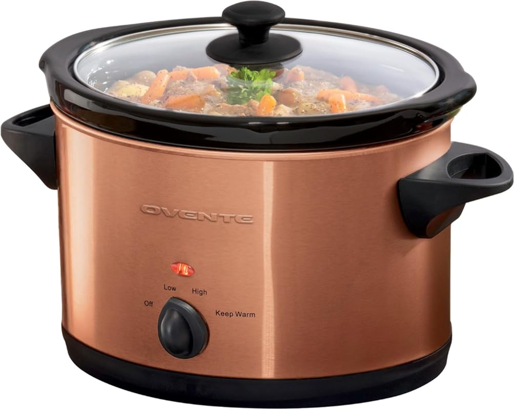 OVENTE 4-Quart Copper Electric Slow Cooker with 3 Temperature Settings