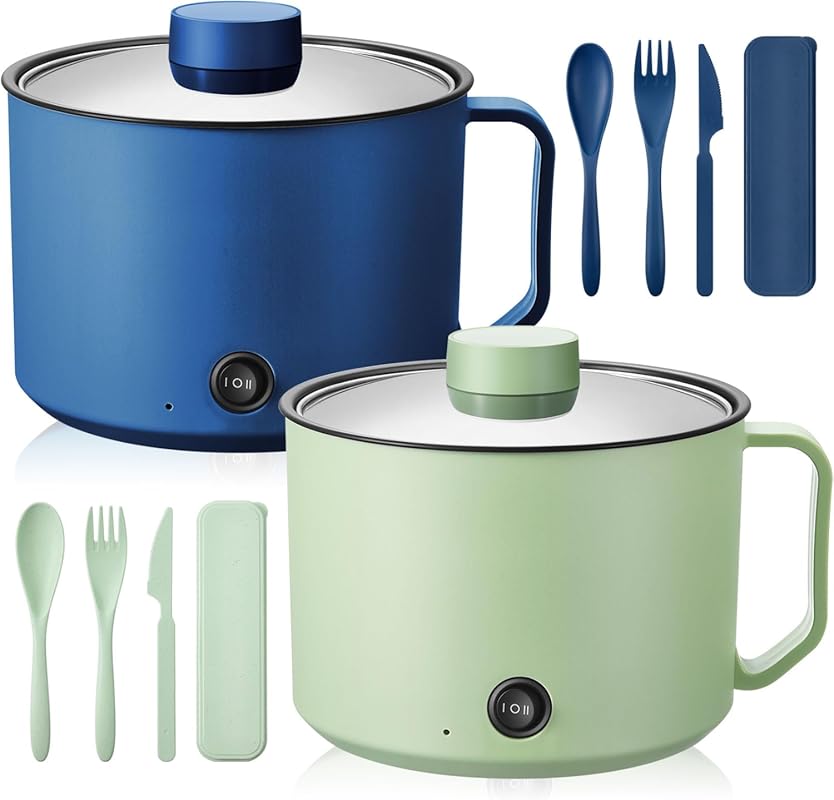 2 Pack 1.5L Electric Ramen Cooker Hot Pot: Nonstick, Boil Dry Protecti