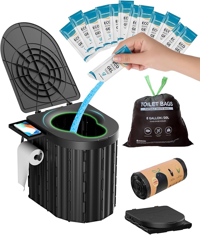 Portable Camping Toilet with Urine Gel & Leak-Proof Bags