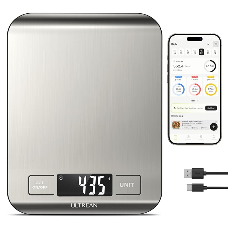 Ultrean Smart Kitchen Scale with Nutritional Calculator App, AI Scan f