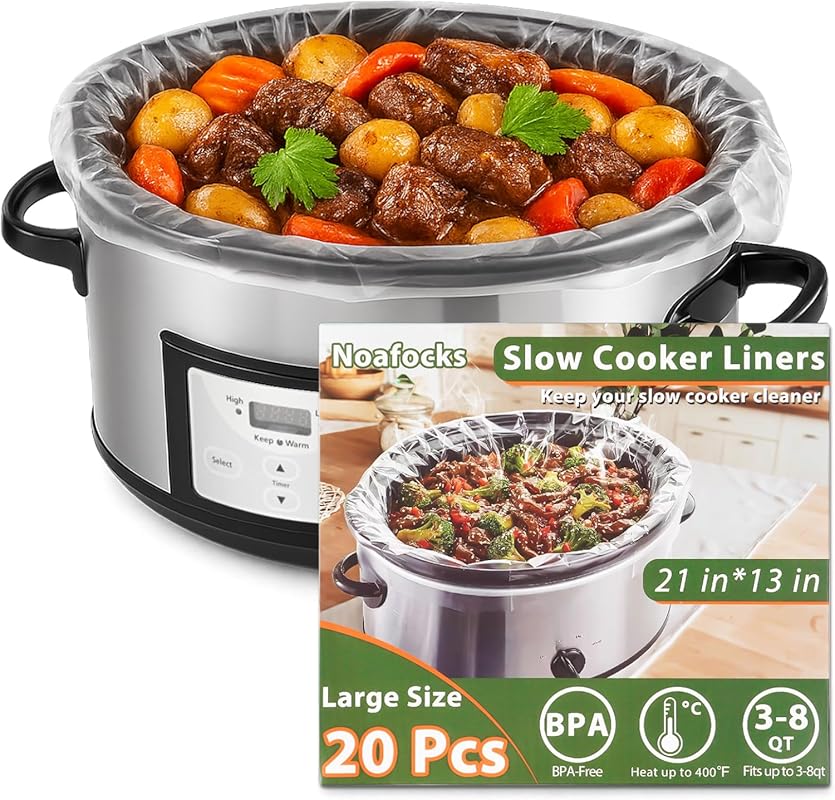 20-Pack Disposable Slow Cooker Liners (13"x21"), BPA-Free, Fits 3-8 Qu