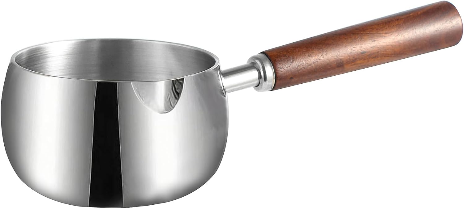 IMEEA stainless steel butter warmer pot with wooden handle for heating