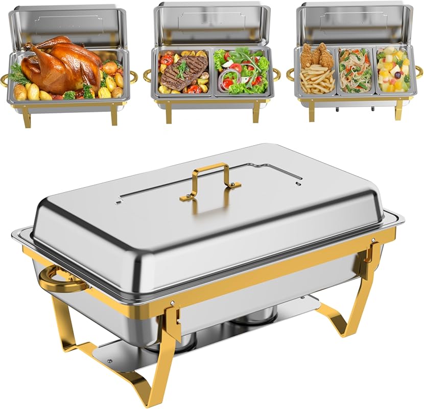4 Pack 9QT Stainless Steel Chafing Dish Buffet Set with Full Size Pans
