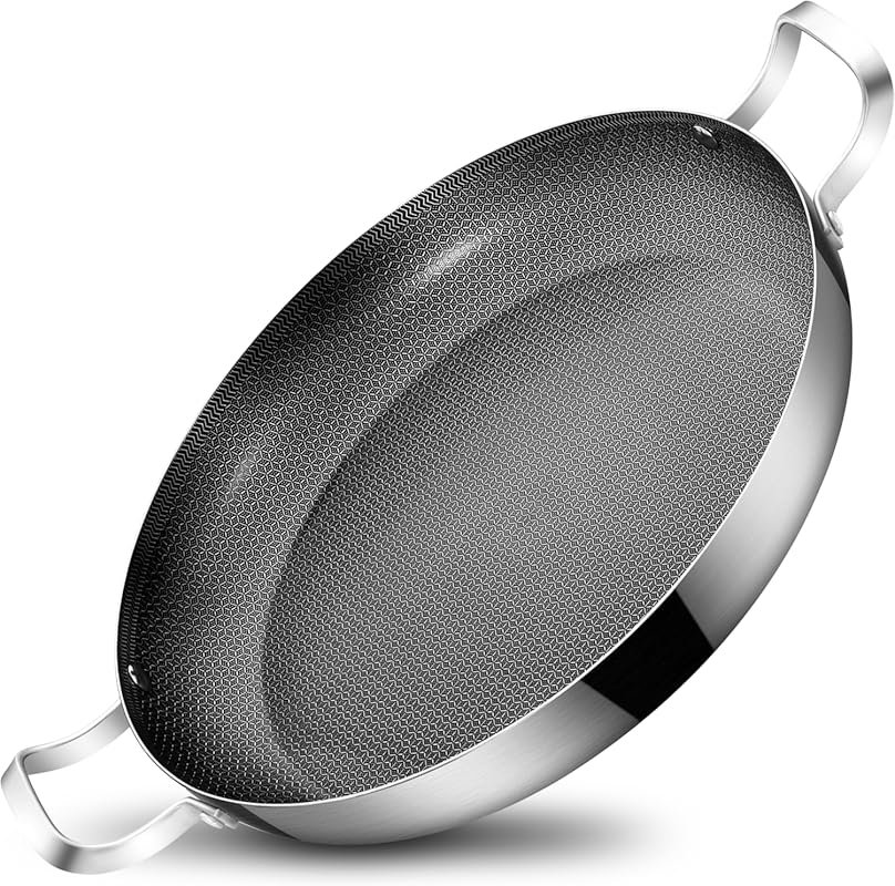 14 Inch Stainless Steel Paella Pan Induction Compatible Jumbo Skillet