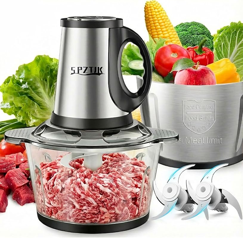3-Speed Electric Food Processor: 300W Meat Grinder, Vegetable Chopper,