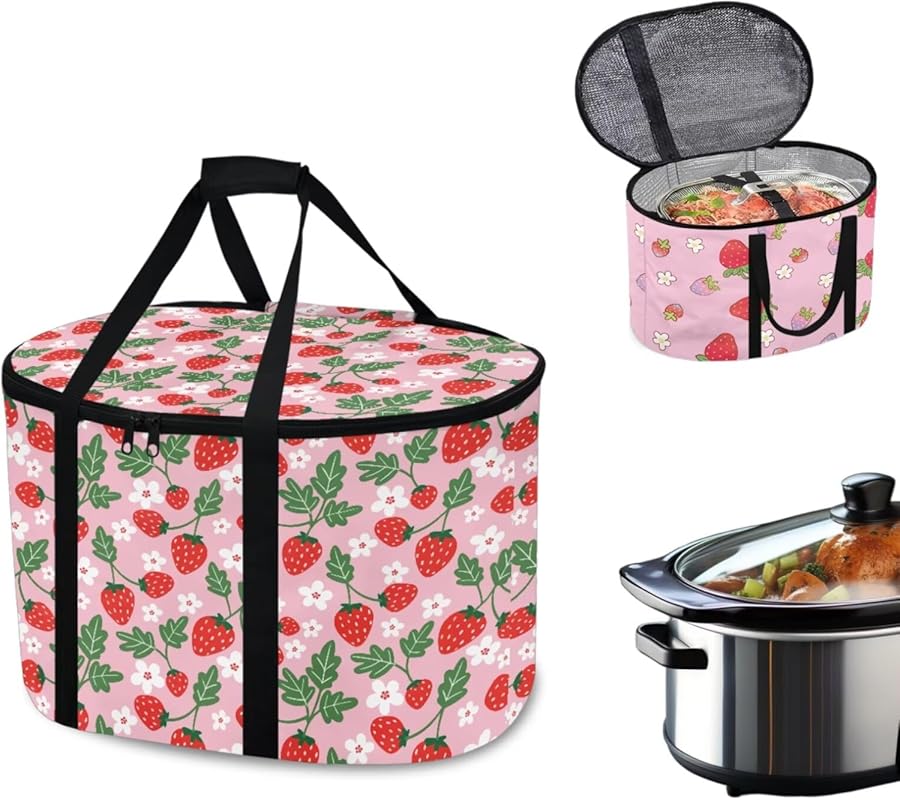 Pink Strawberry Slow Cooker Carrying Bag for 4-8 Quart Totes