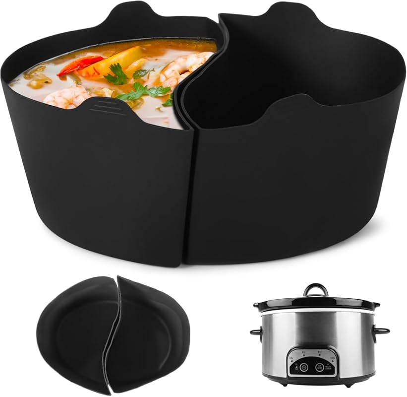 6 Quart 2-in-1 reusable silicone slow cooker liner for cooking two mea