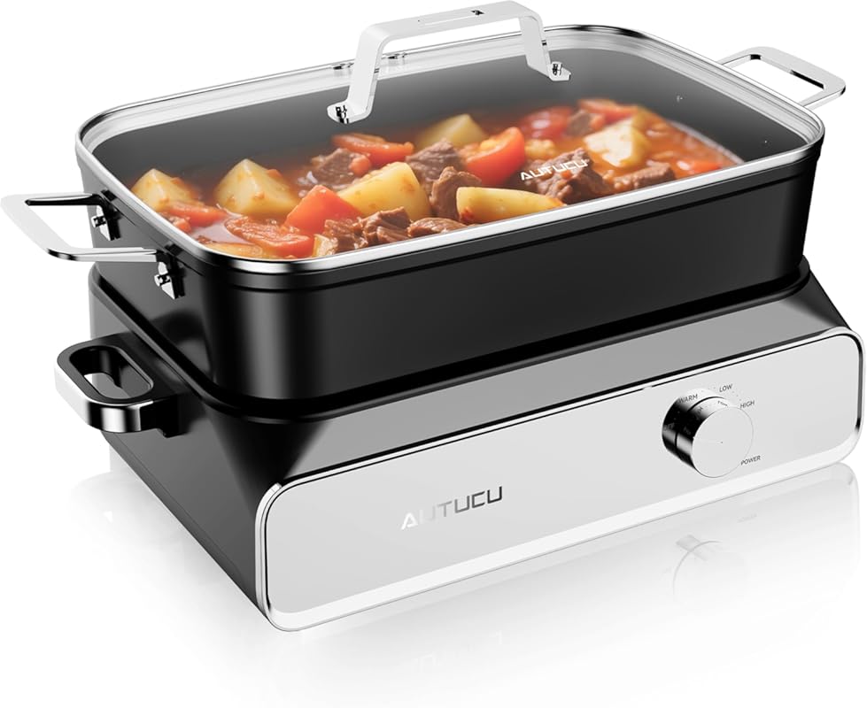 Large 10-Quart Slow Cooker with Oven-Safe Ceramic Coating and Keep War