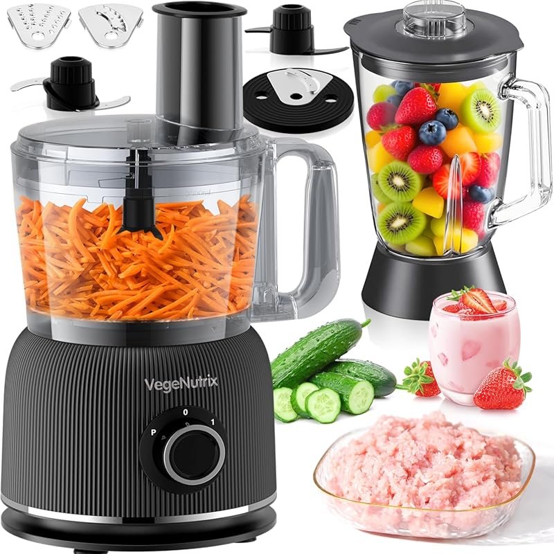 88oz Food Processor & 70oz Blender Combo for Meat, Veggies, Smoothies