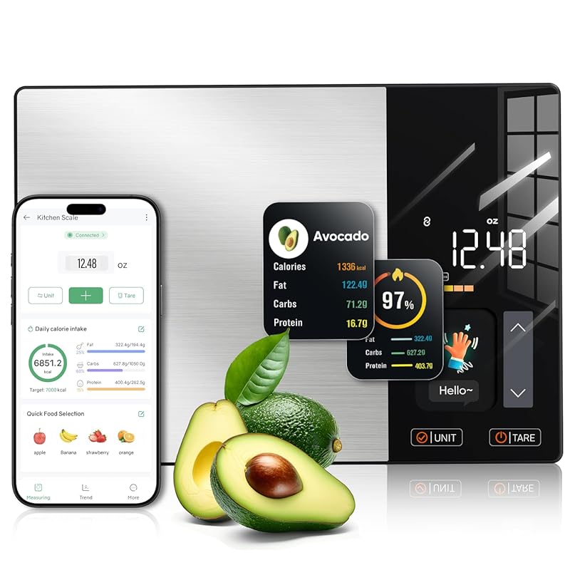 Smart Nutrition Food Scale with TFT Display, App Tracks Calories/Macro