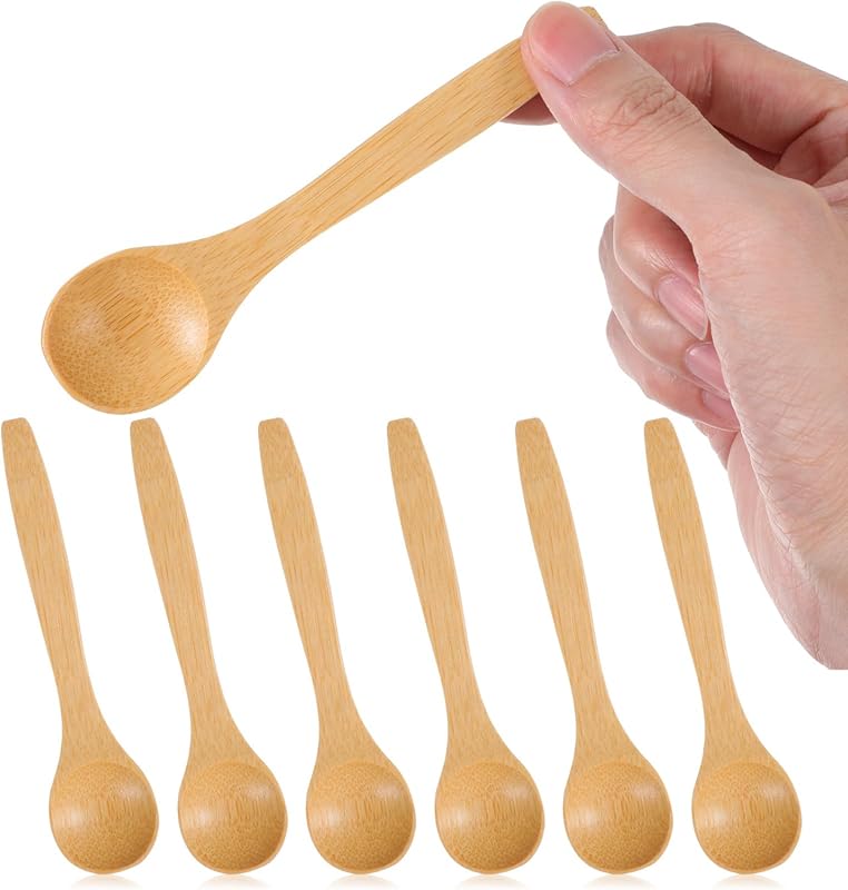 6PCS Bamboo Spoons, Mini Wooden Spoons 5.12 Inch, Multi-purpose Small 
