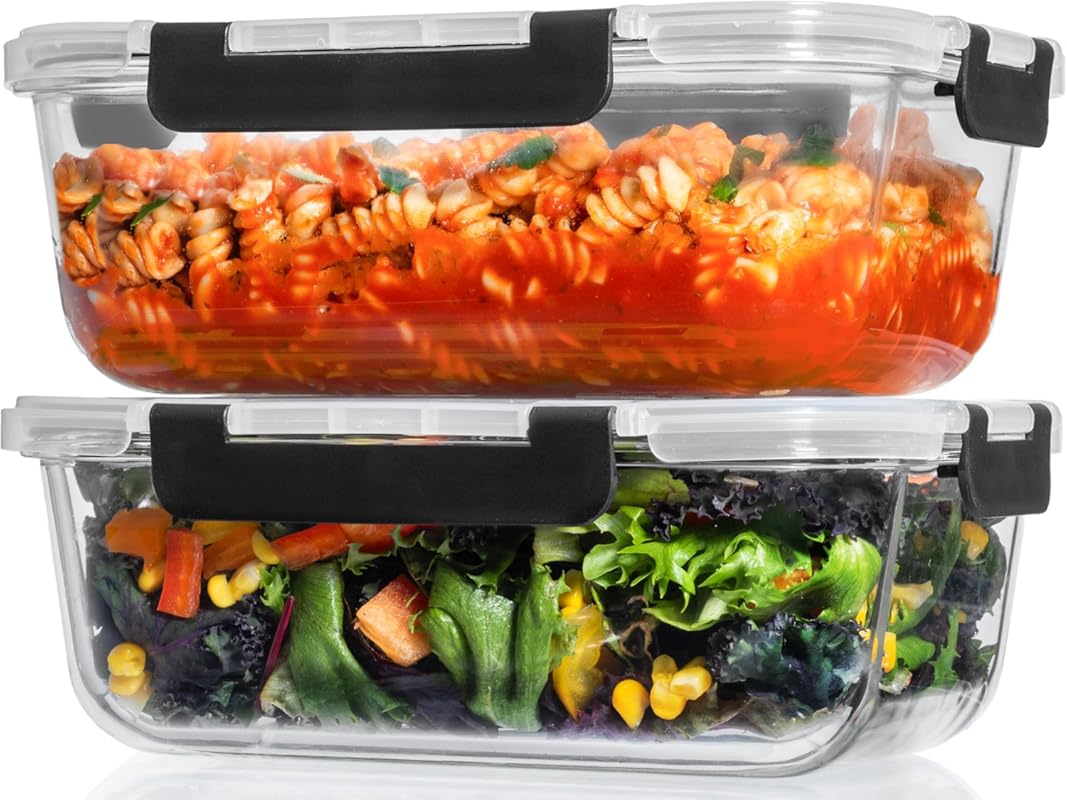 Razab 4 Pcs Large 1860ml Glass Food Storage Containers with Locking Li