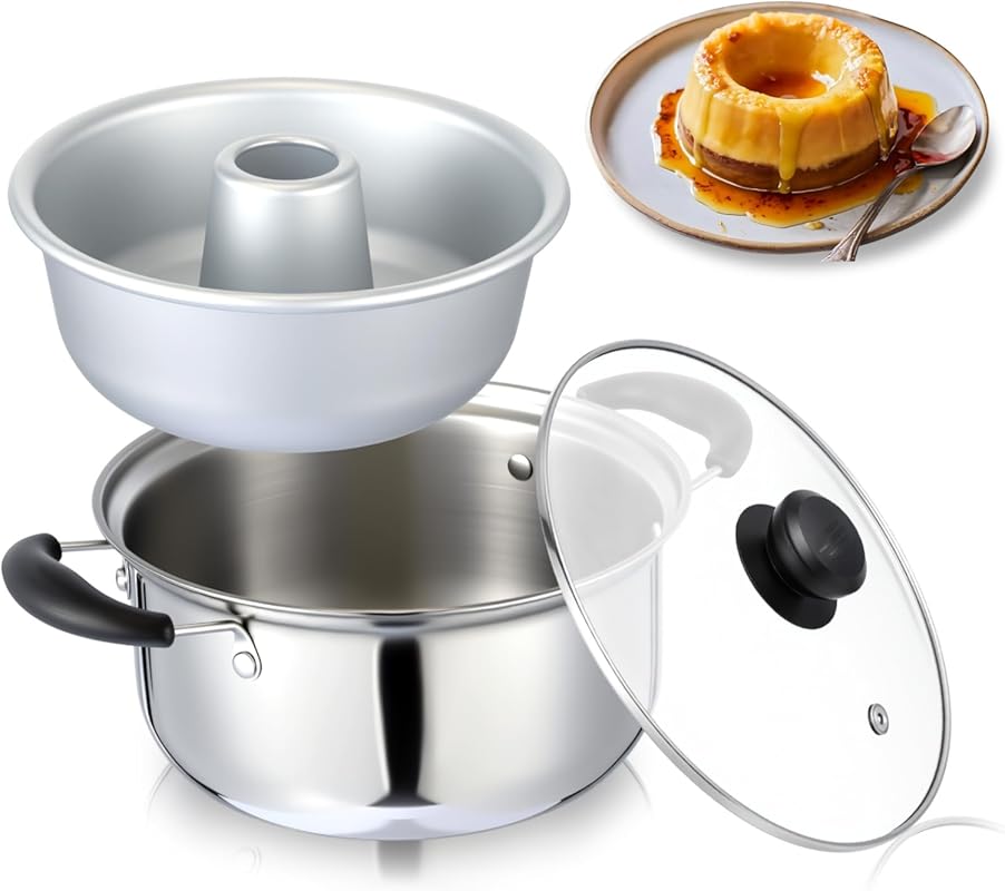 LemonRoad 0.8 Qt Stainless Steel Double Boiler with Mini Flan Mold & G