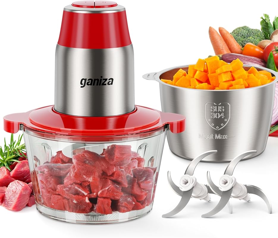 GANIZA Electric Food Processor Chopper & Meat Grinder, Dual 8-Cup Bowl