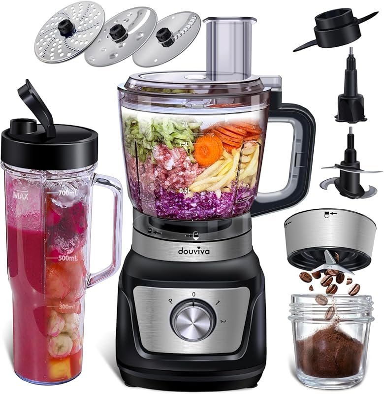 1000W Countertop Blender Food Processor Combo: 8-Cup Bowl, Grinder, To