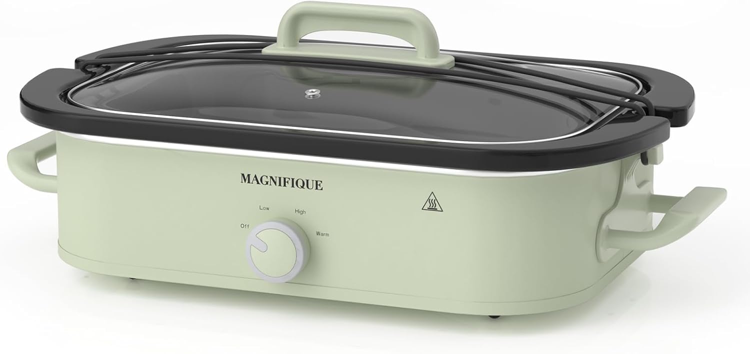 Magnifique 4 Quart Sage Slow Cooker with Oven Safe Ceramic Dish and Gl