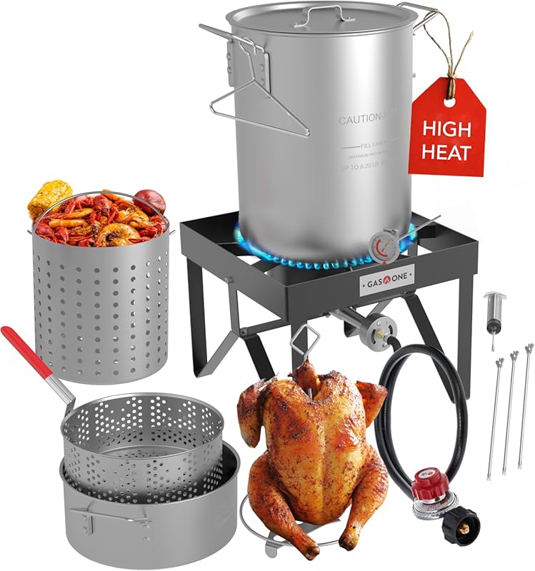 GasOne Large Turkey Fryer Set: 30QT & 10QT Pots Outdoor Cooker